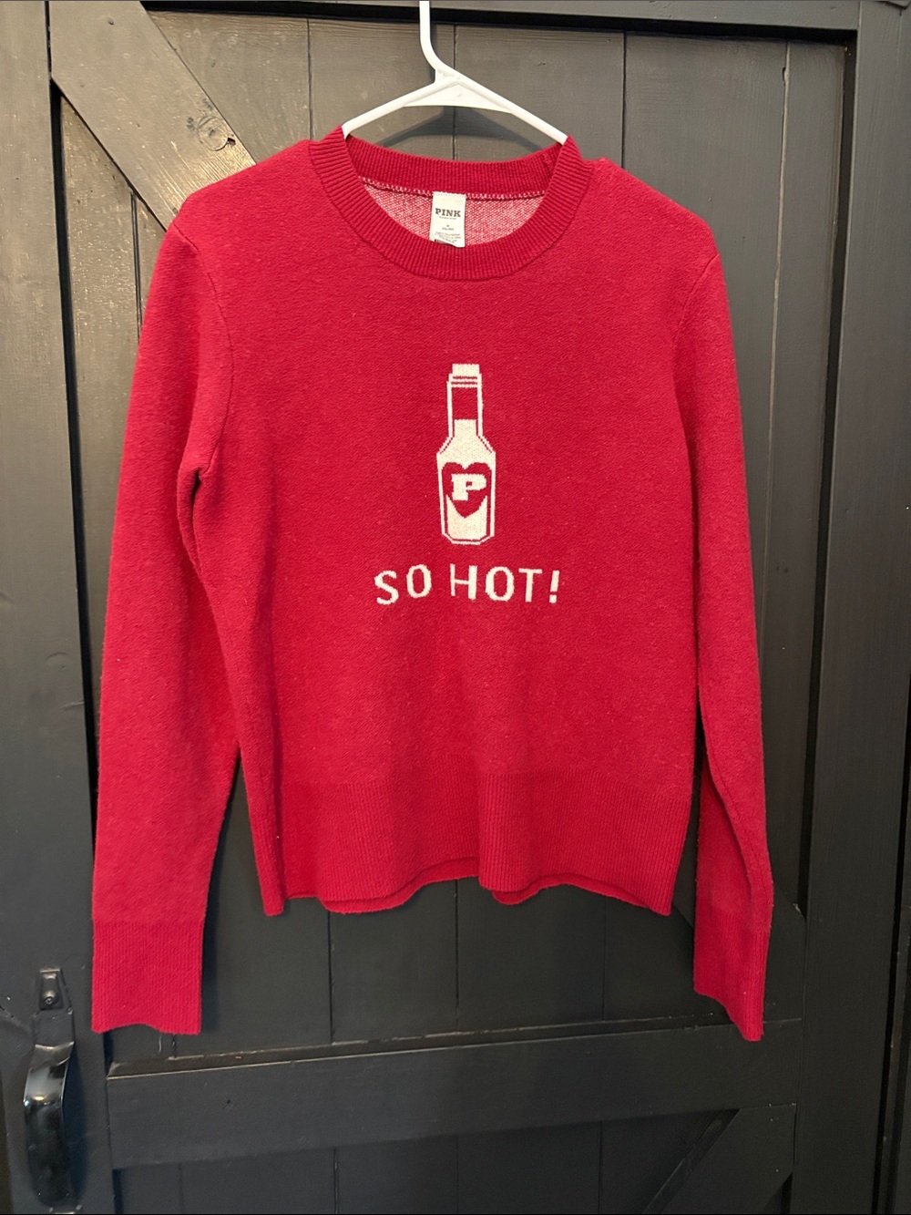 PINK Victoria's Secret Red Crewneck Sweater with Bottle Graphic